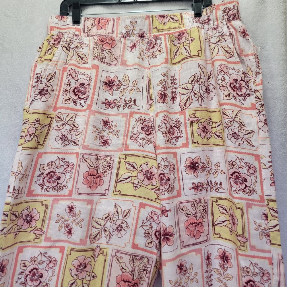 NEW JOIE Wide Leg Baggy 100%‎ Linen Pants Women's XL Tropical Pink Floral Print